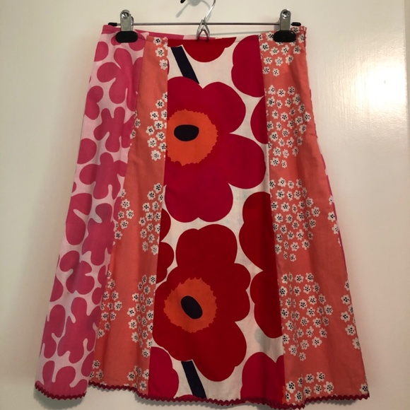 Marimekko Pink A-Line Cotton Skirt Mulit-pattern Floral US 2 - Picture 3 of 4